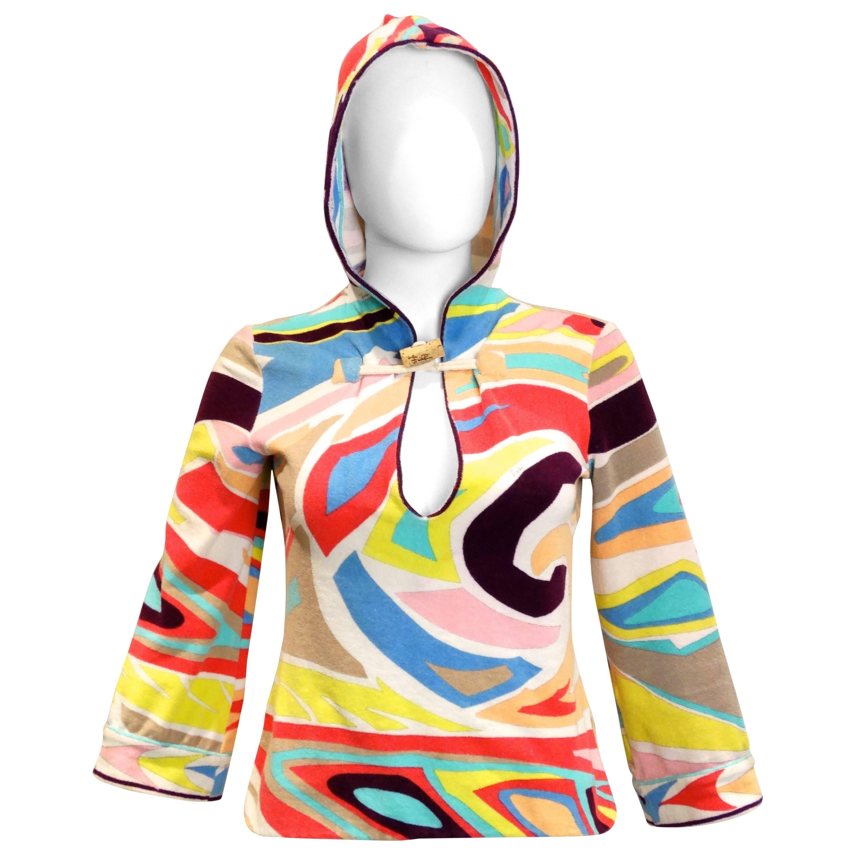 Emilio Pucci Hooded Terry Cloth Pullover with Cork Toggle, 1980S 