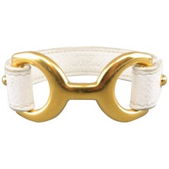 Hermes Bracelet - Off White Epson Leather Gold Chamonix Pavane Cuff Jewelry