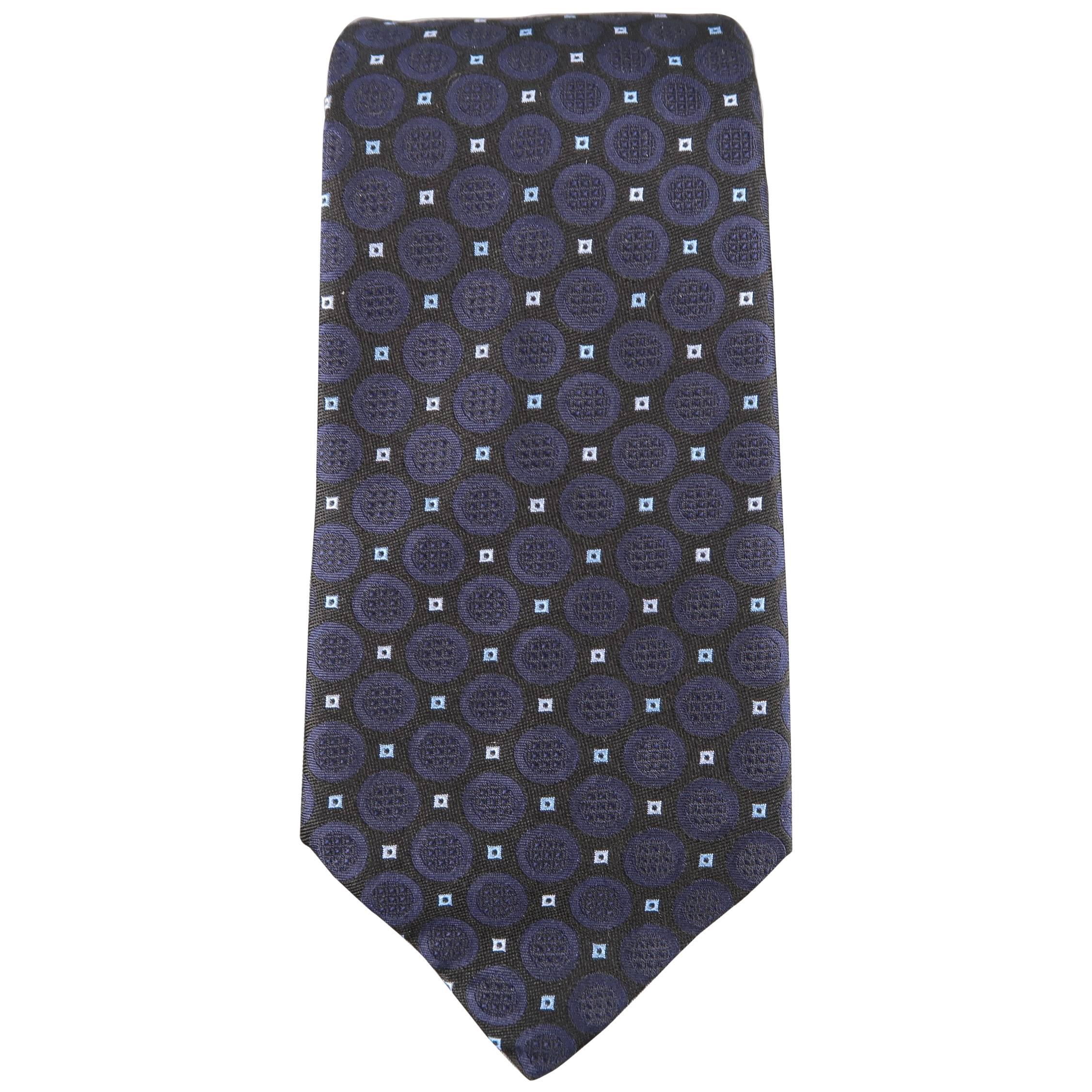 VERSACE Black & Navy Spot Pattern Silk Tie in Box