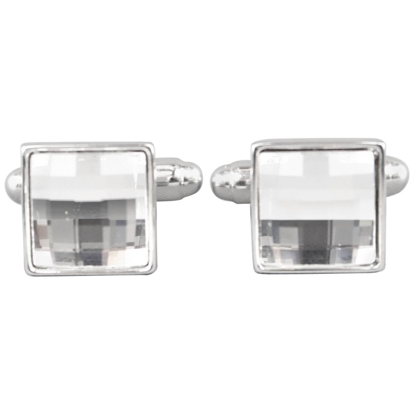 SWAROVSKI Silver Tone Square Crystal Cuff Links