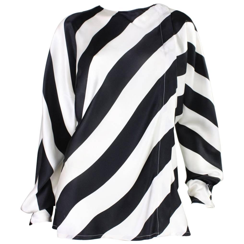 1980's Krizia Striped Silk Blouse For Sale