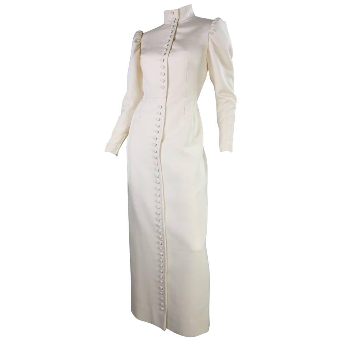 1970's Lanvin Gown with Button Front & Exaggerated Sleeves For Sale