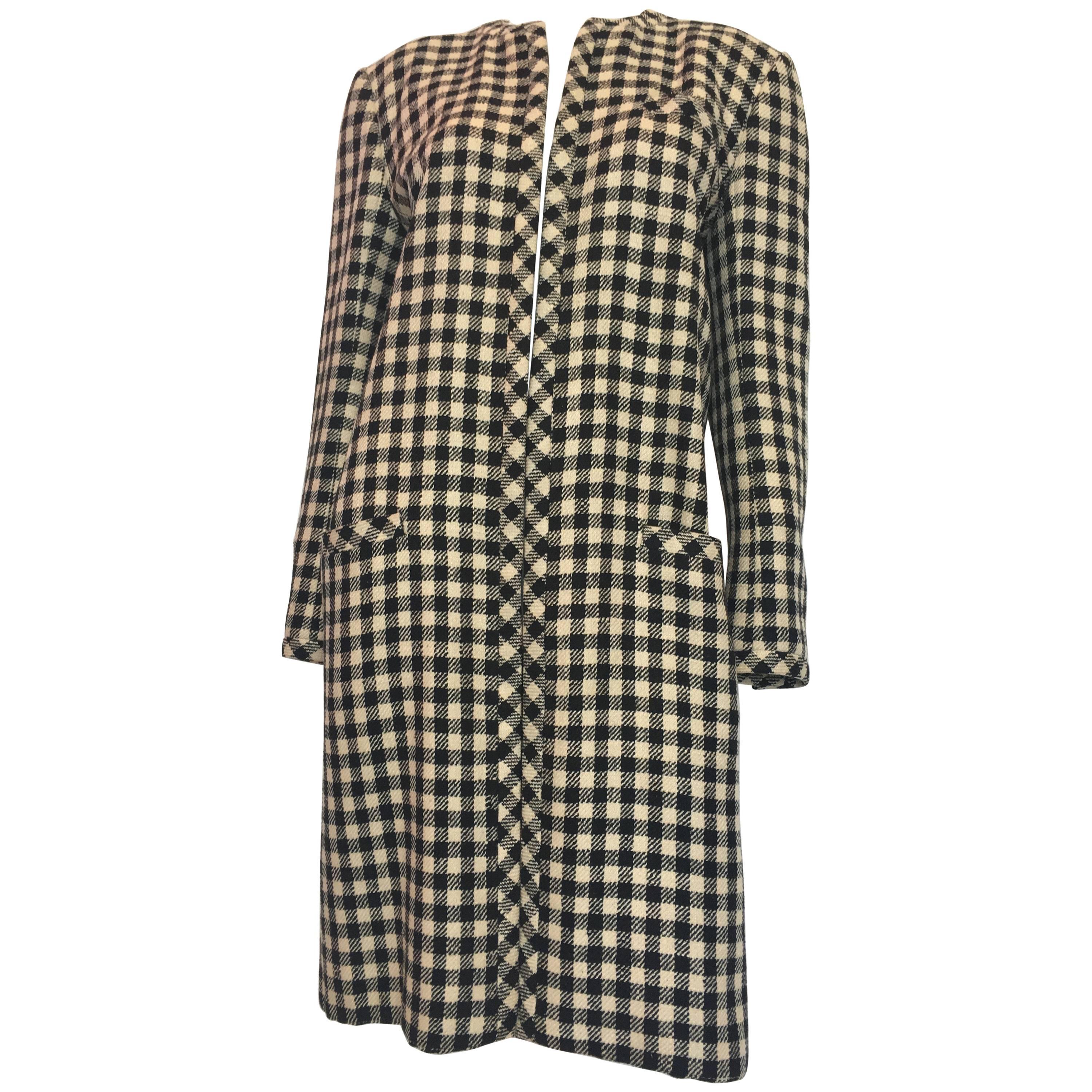 Valentino Boutique Black and White Check Mid Length Wool Coat, 1980s 