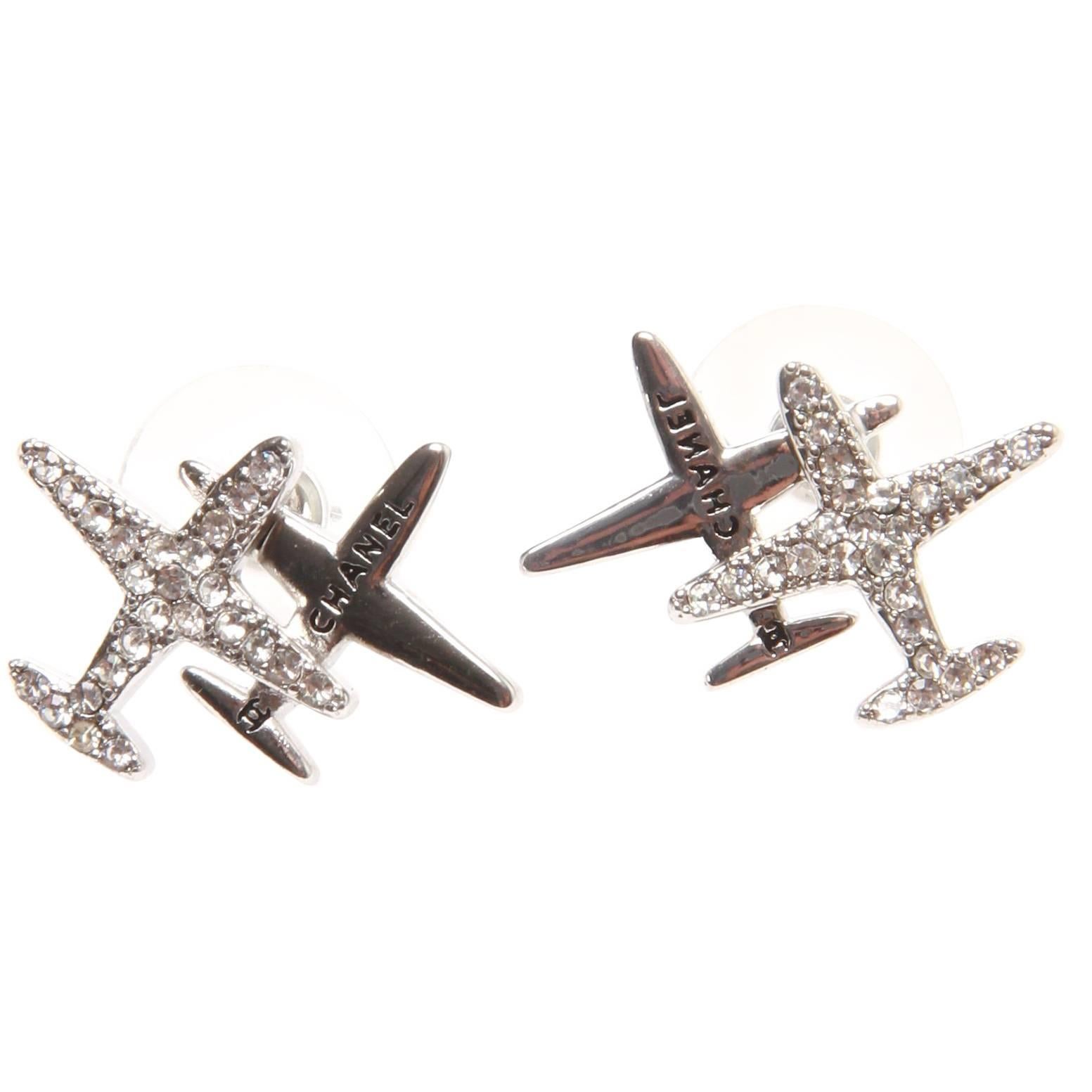 Chanel Swarovski Crystal Aeroplane Studs at 1stDibs | chanel airplane  earrings