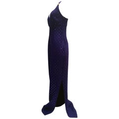 St. John "Evening" Electric Blue Sequin and Paillettes Long Gown