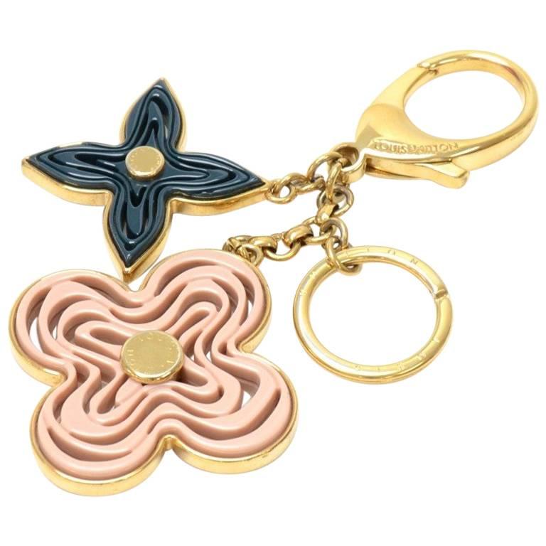 Louis Vuitton Gold Tone Navy and Pink Monogram Naif Key Chain / Holder