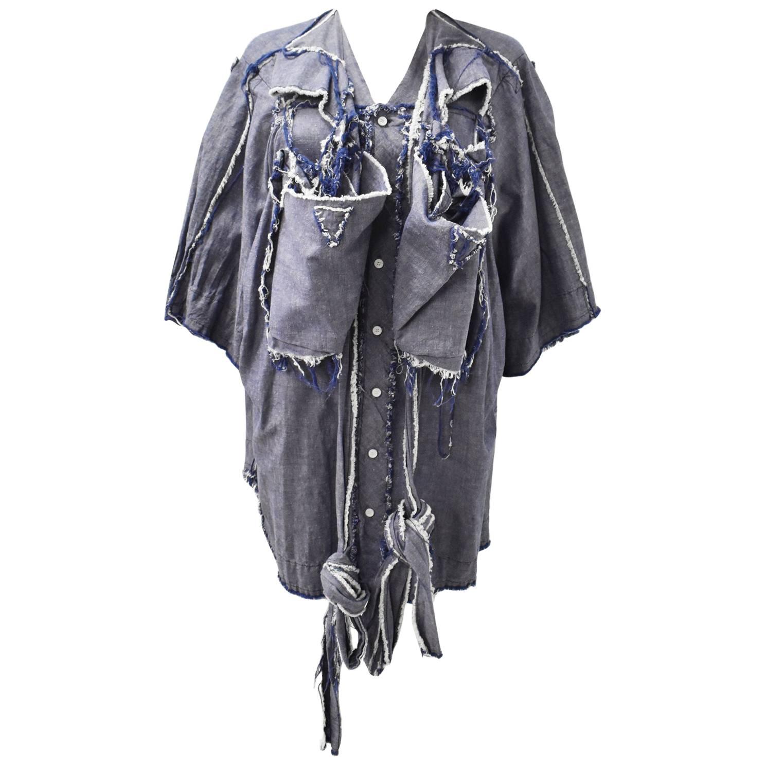 Bernhard Willhelm Deconstructed Oversized Denim Shirt Dress with Raw Edges For Sale