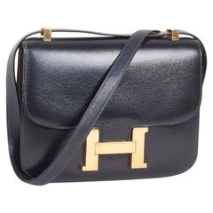 HERMES Vintage Constance Bag in Navy Box Leather