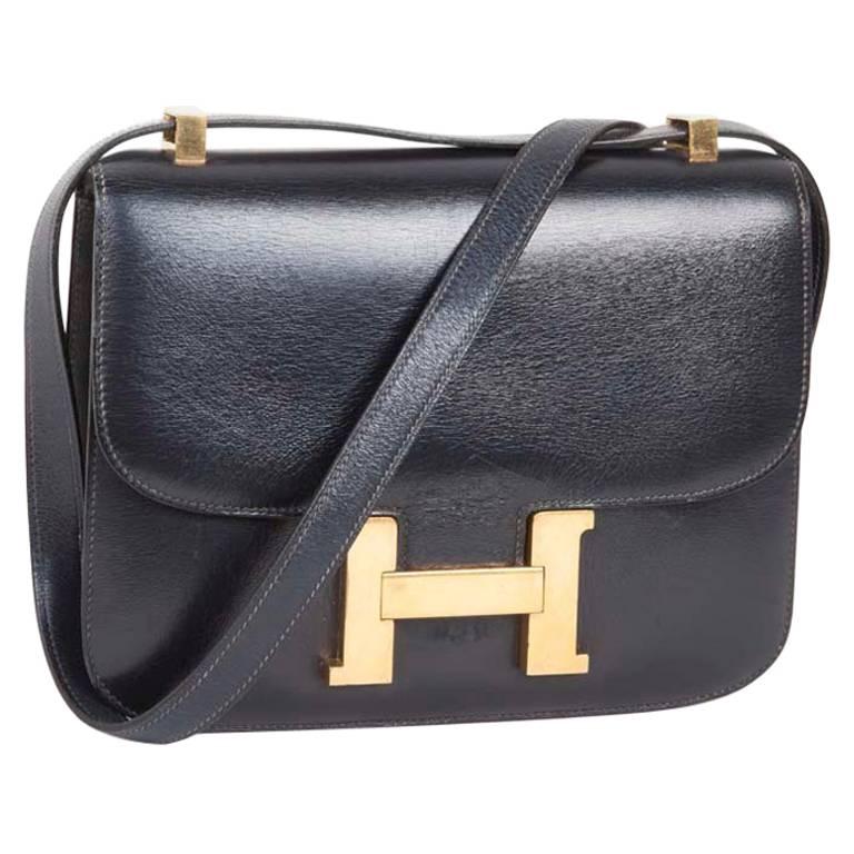 HERMES Vintage Constance Bag in Navy Box Leather at 1stdibs