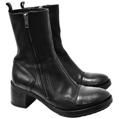 Ann Demeulemeester Black Leather Heel Boots with Zip Fastening Size 37/38 