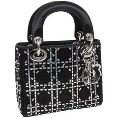 CHRISTIAN DIOR Mini Lady D Evening Bag in Black Silk Satin set with Swarovski