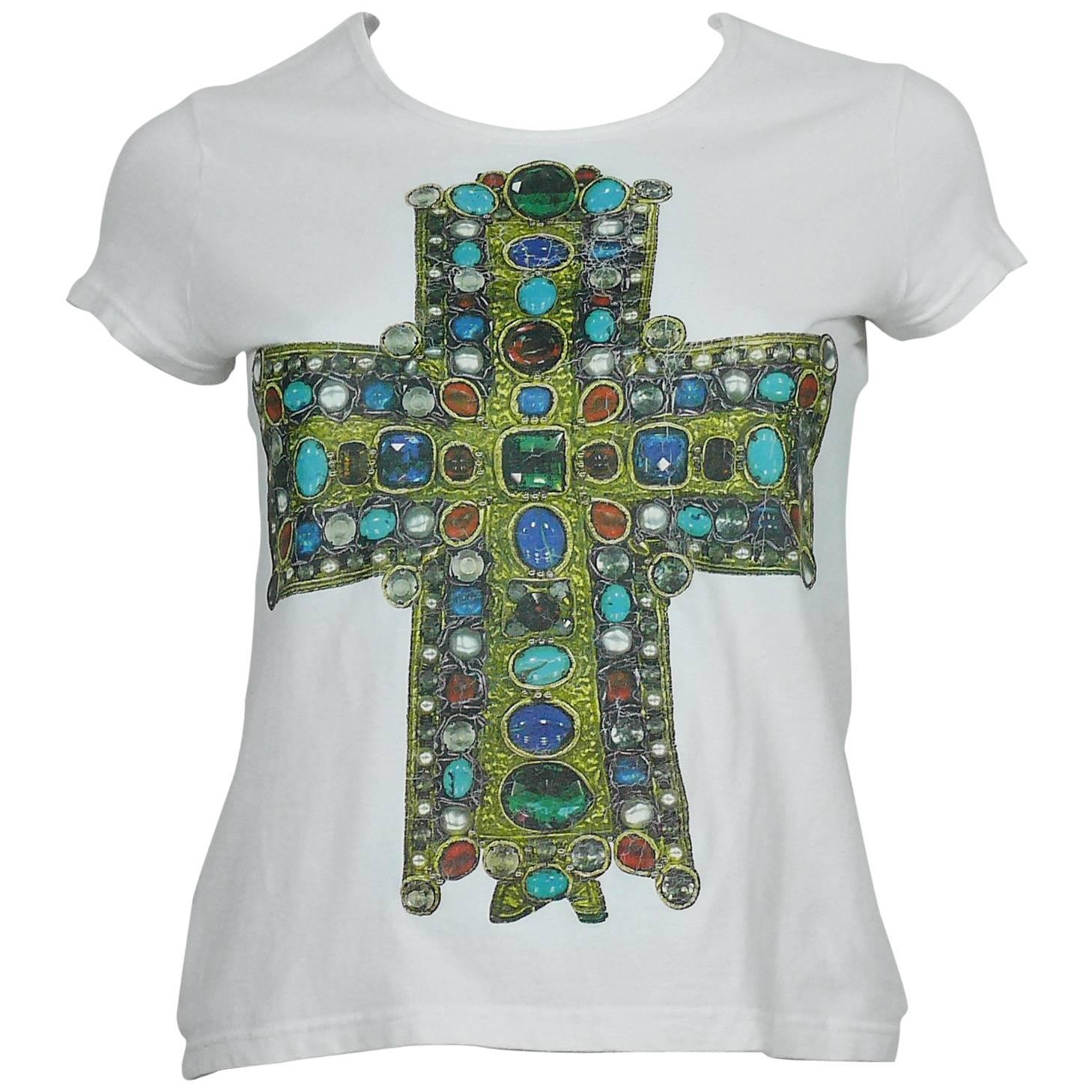 Christian Lacroix Vintage Jewelled Cross Print T-Shirt Size S