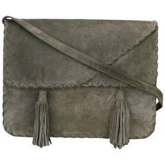 Vintage 1970 s Grey Saint Laurent Shoulder Suede Bag