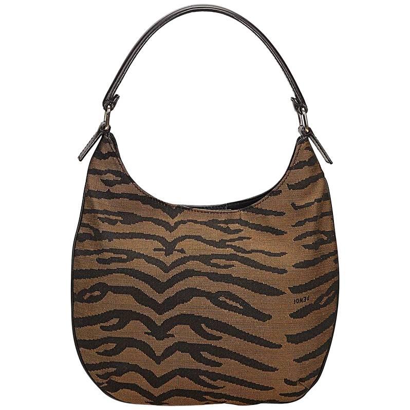 Brown Fendi Zebra Jacquard Hobo Bag