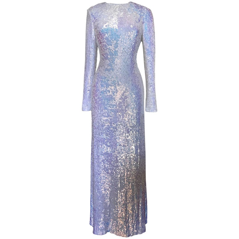 gala sequin luxe maxi in iridescent white