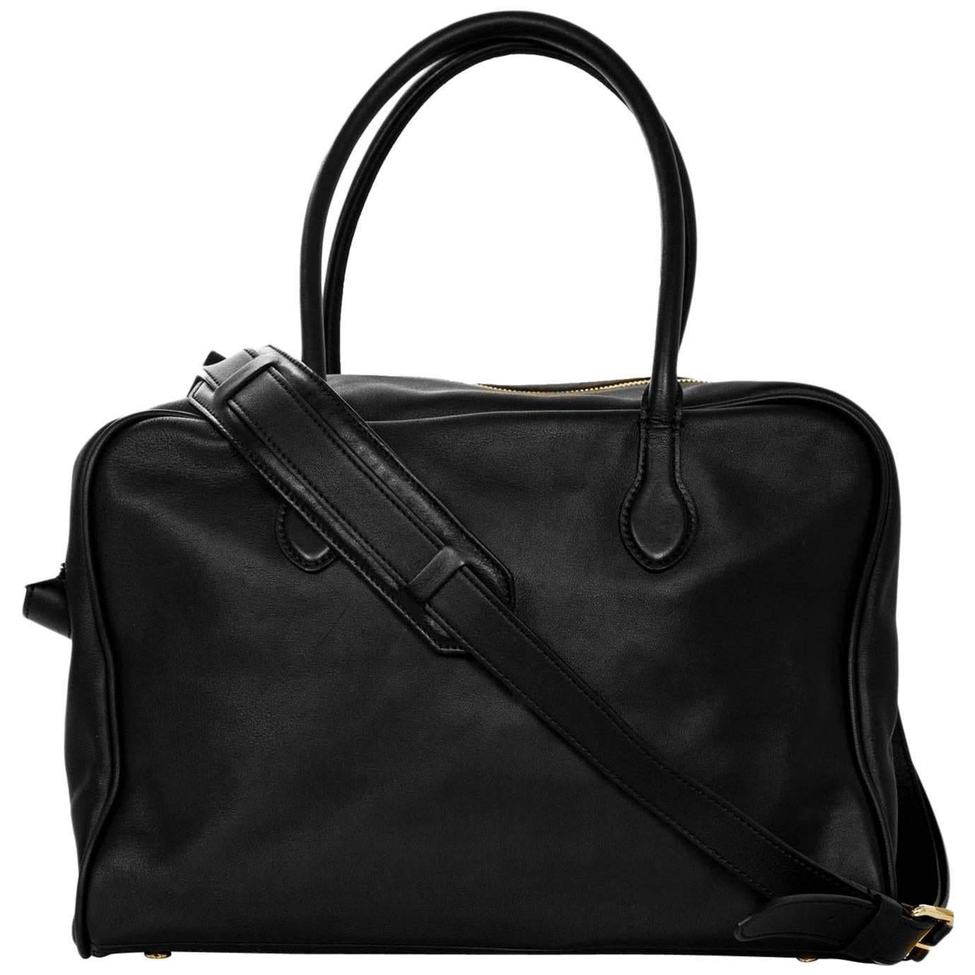 Balmain Black Leather Pierre Satchel Bag with Strap