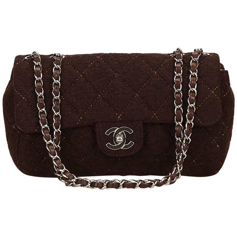 Brown Chanel Matelasse Quilted Wool Flap Bag