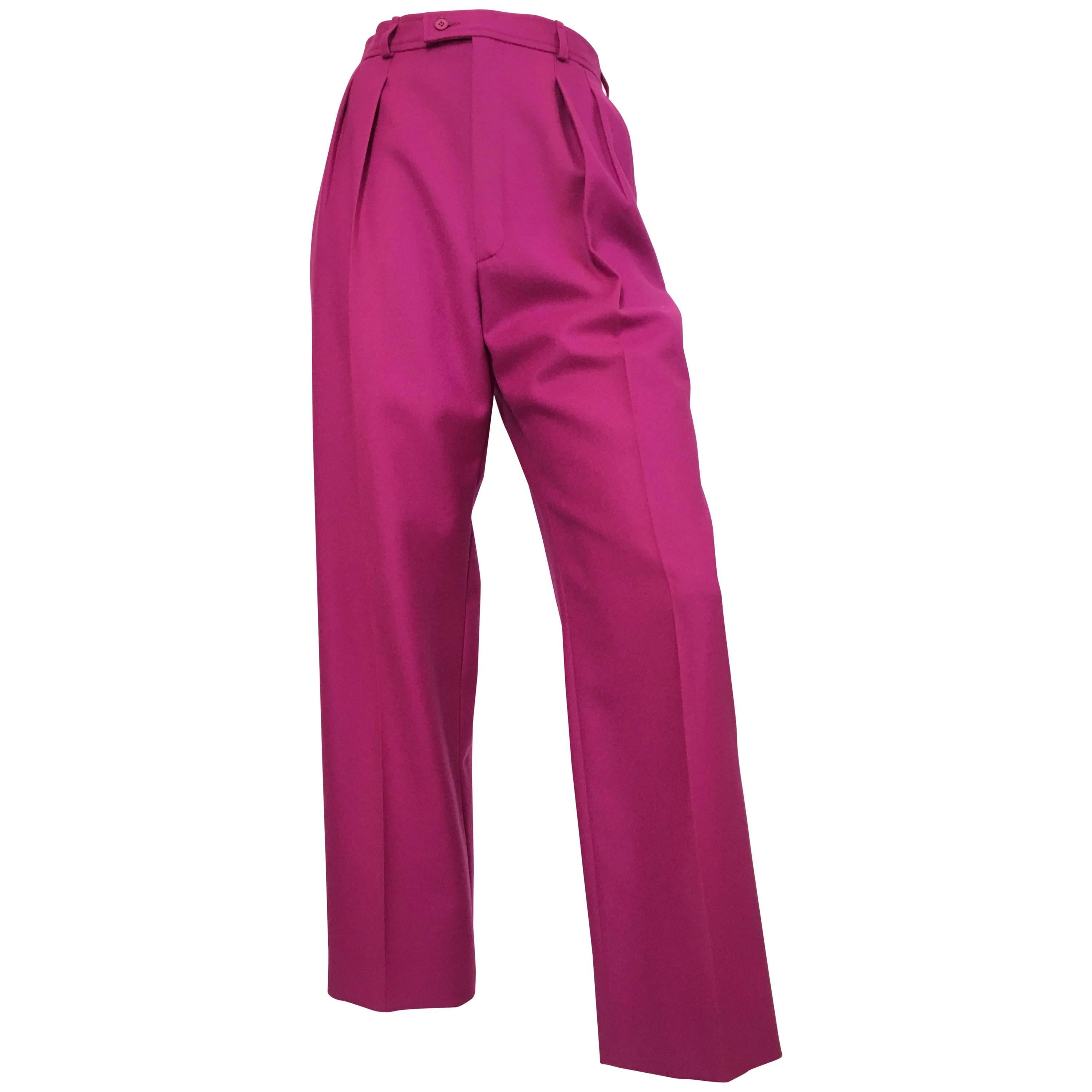 Saint Laurent Rive Gauche 1980s Purple Wool Pleated Pants with Pockets Size 4.  For Sale