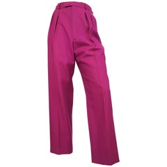 Saint Laurent Rive Gauche 1980s Purple Wool Pleated Pants with Pockets Size 4.