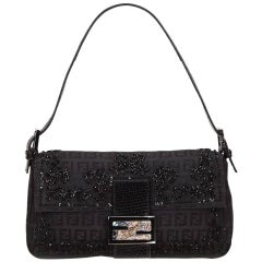 Black Fendi Beaded Zucchino Baguette Bag