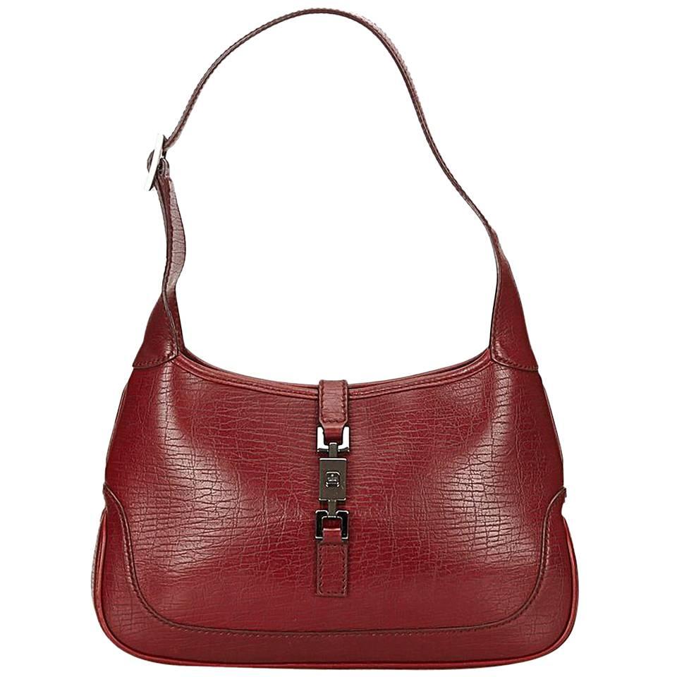 Red Gucci Leather Shoulder Bag