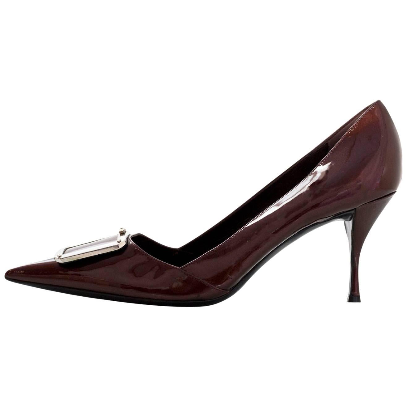 Prada Bronze Patent Pointed Toe Pumps Sz 40.5 with DB at 1stDibs