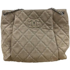 Chanel Double Stitch Hampton Shoulder Bag Quilted Nubuck Large