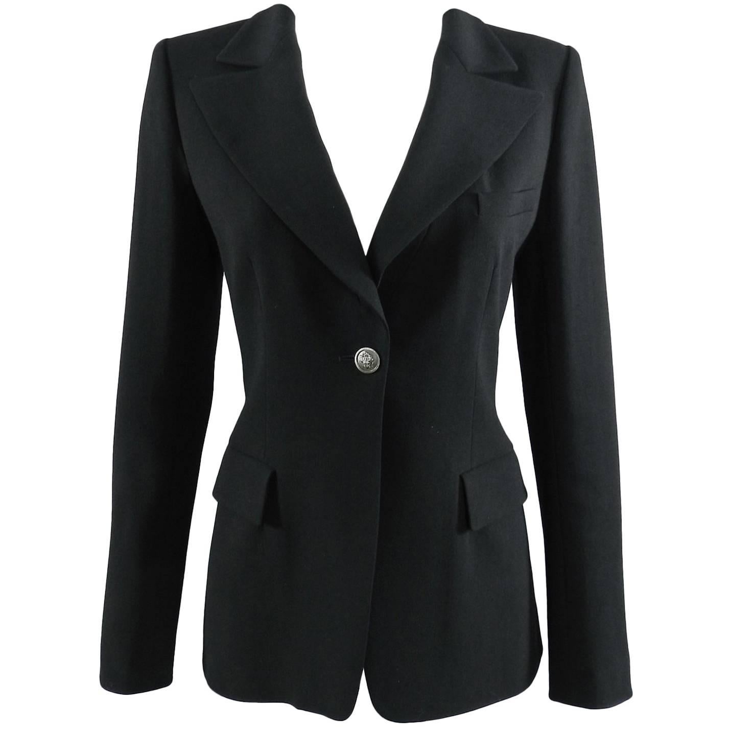 CHANEL 08A Fall 2008 Classic Black Wool Blazer Jacket with Lion Button
