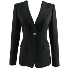 CHANEL 08A Fall 2008 Classic Black Wool Blazer Jacket with Lion Button