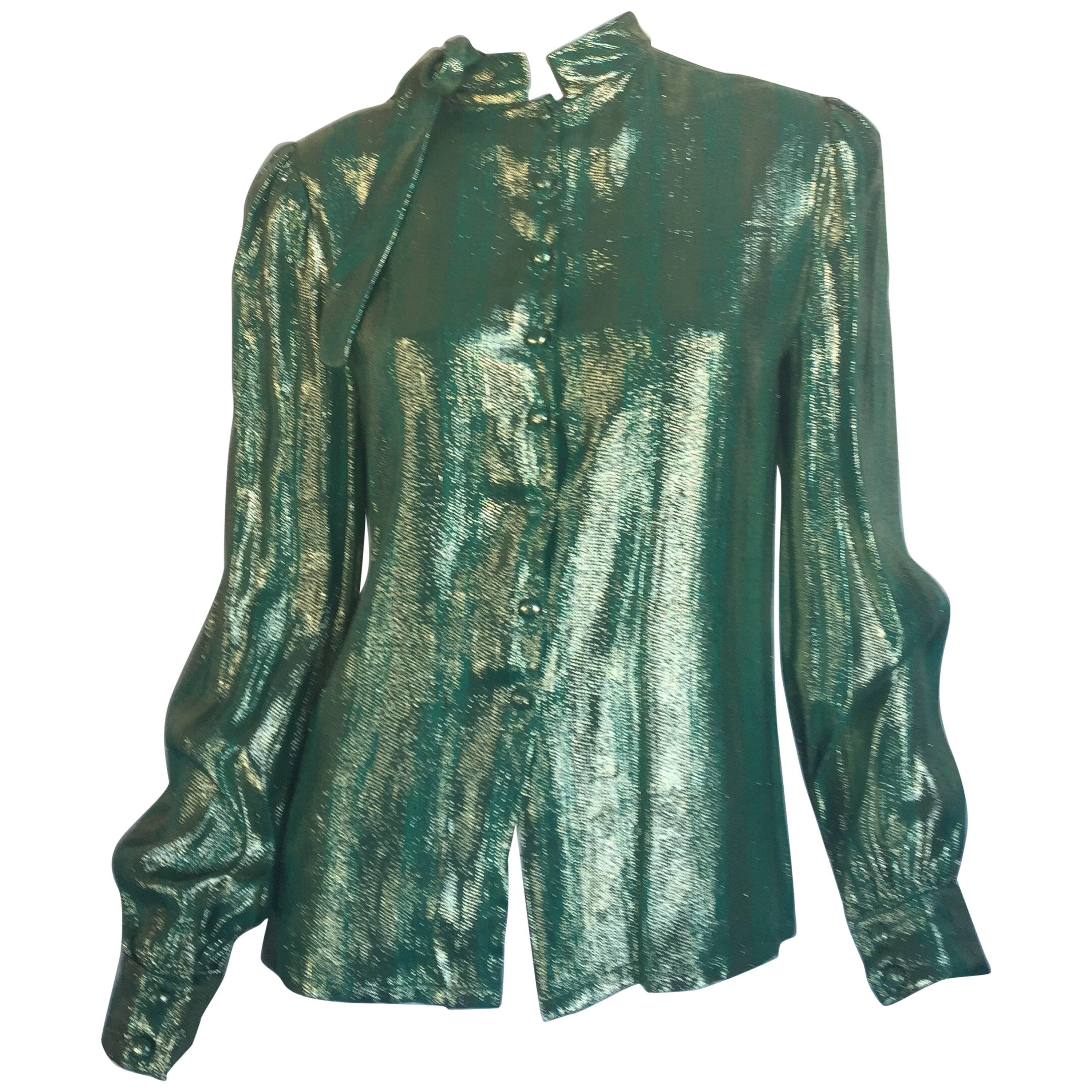 Adolfo metallic green blouse  For Sale