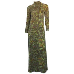 Antique Tricosa metallic green gold maxi dress 