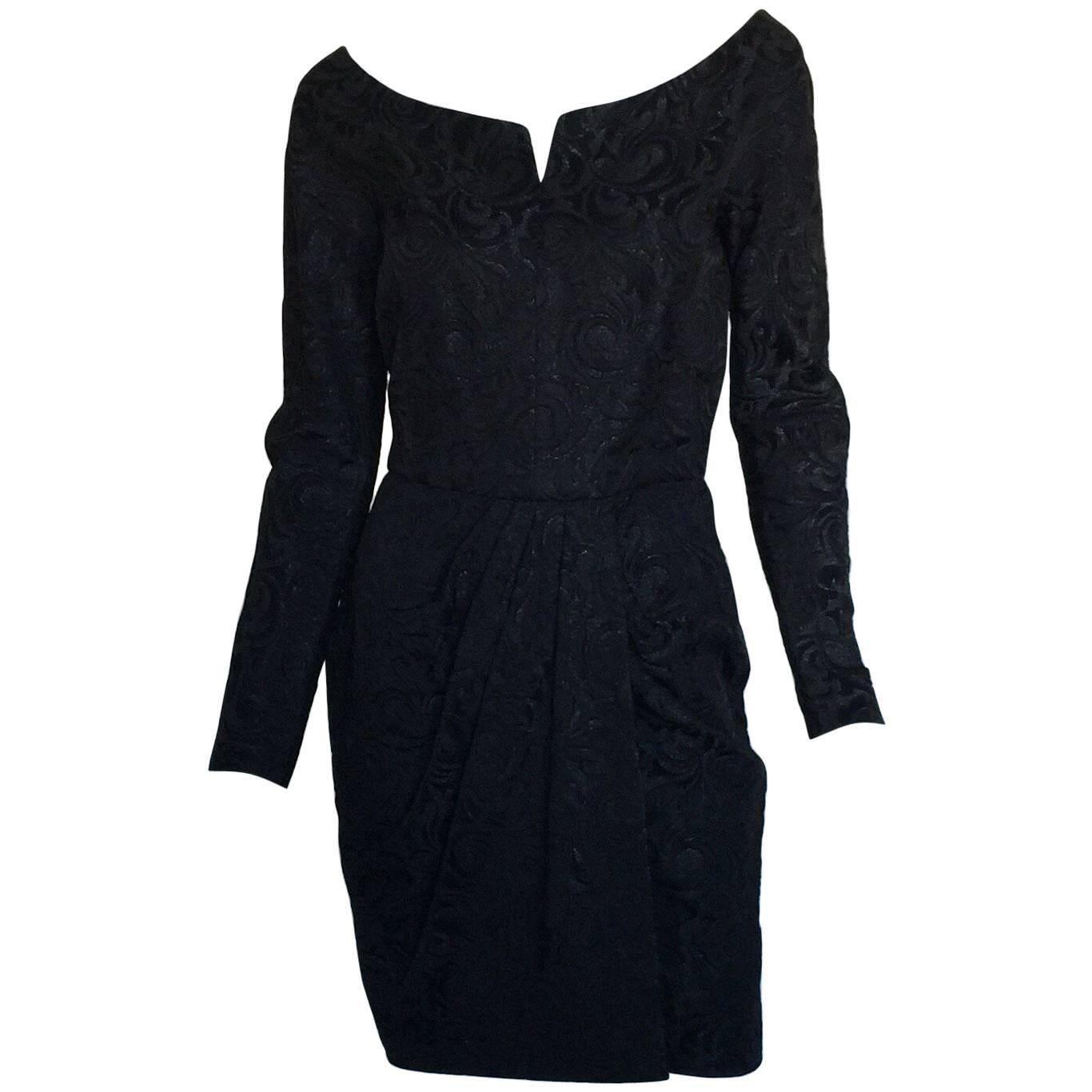 Anne Klein brocade Black off shoulder dress For Sale