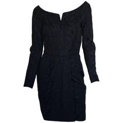 Vintage Anne Klein brocade Black off shoulder dress