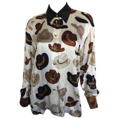 Silk print cowboy hat blouse
