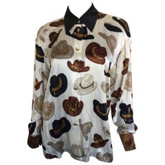 Silk print cowboy hat blouse 