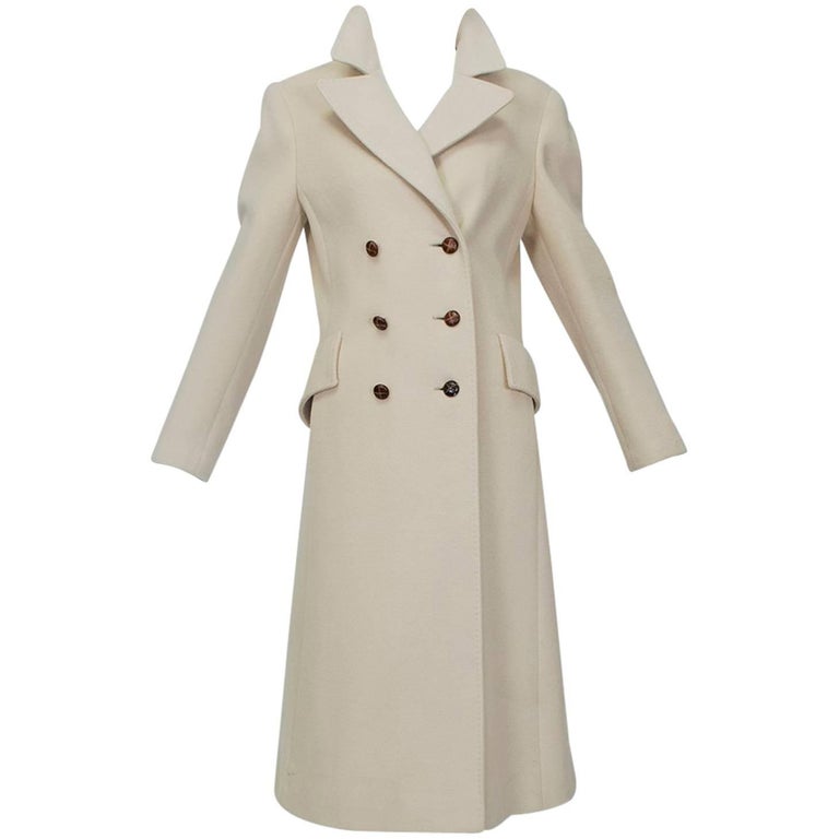Ivory Cashmere Princess-Cut Military Trench Coat – I Magnin, 1970s at ...
