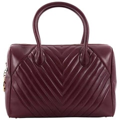 Chanel Vintage CC Zip Handle Bag Chevron Leather Large