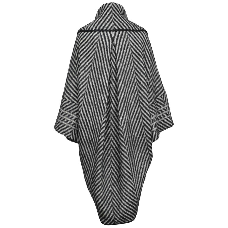 John Galliano Black and White Soft Wool Cocoon Blanket Style Coat at ...
