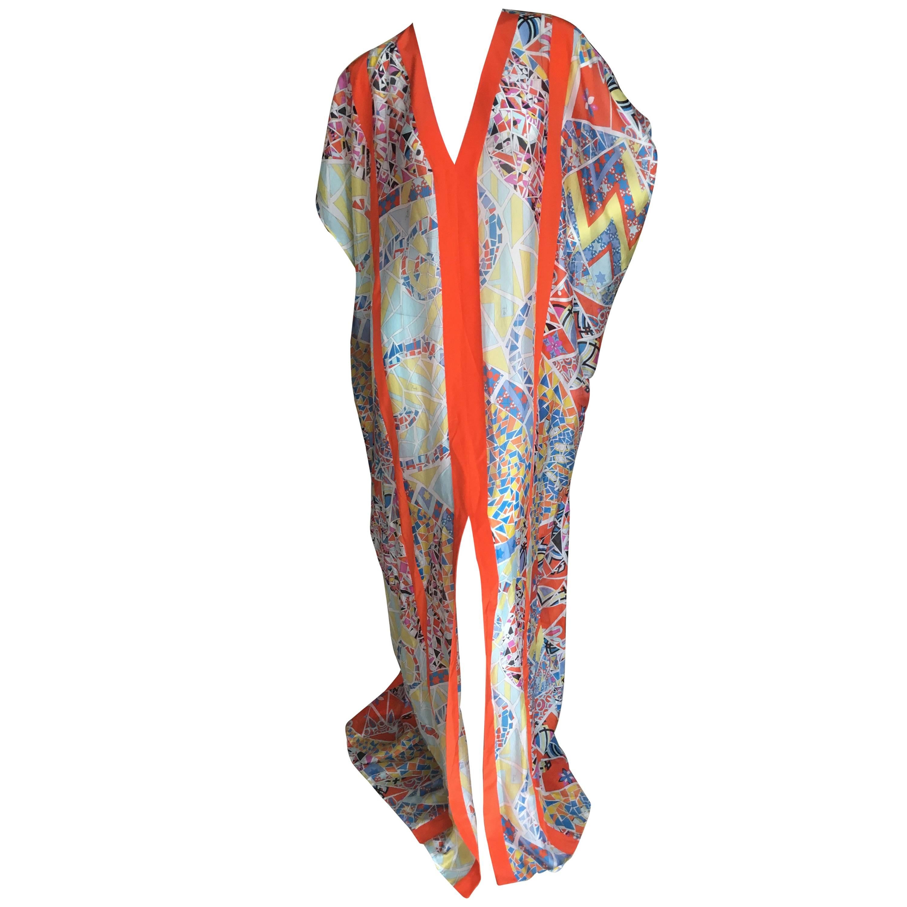 Emilio Pucci Sheer Kaleidoscope Silk Caftan Beach Coverup New with Tags Unisex For Sale
