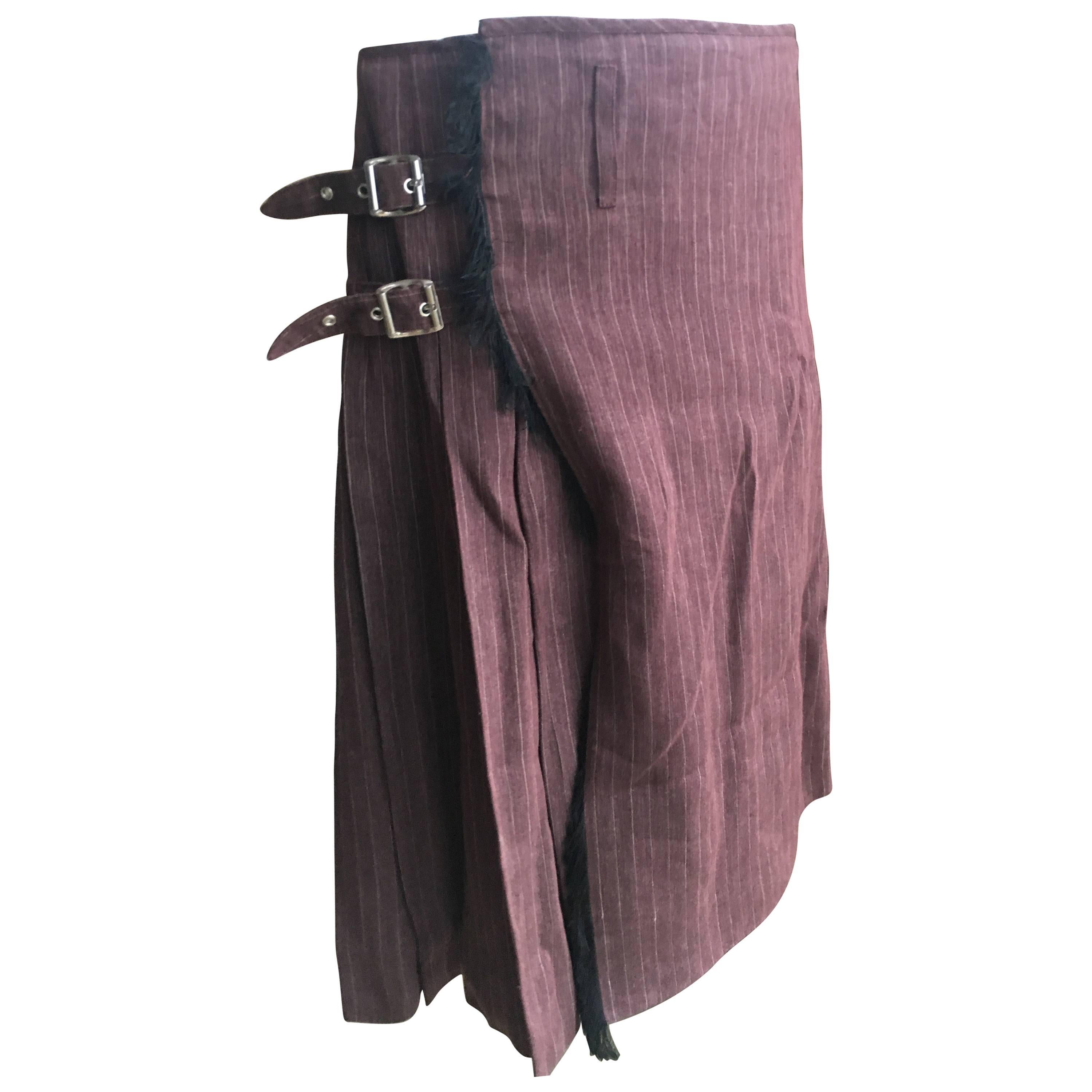 Jean Paul Gaultier Homme Men in Skirts Pleated Brown Kilt Double Buckle Size 34