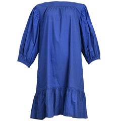 Vintage Yves Saint Laurent Blue Cotton Smock Dress with Ruffle Hem