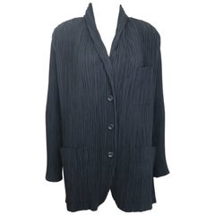 Issey Miyake Black Pleated Shawl Neck Jacket