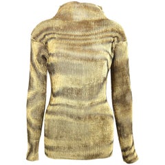 Issey Miyake Gold Velvet Plasma Wave Pattern Long Sleeved High Neck Top 