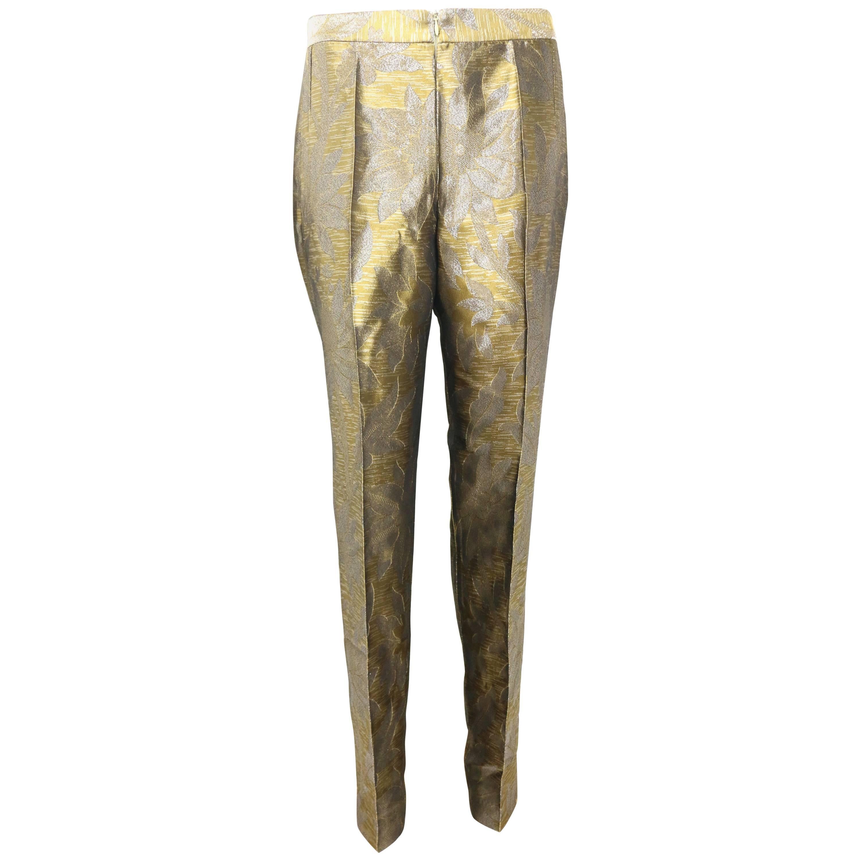 Dries Van Noten Oliver and Silver Floral Embroidered Silk Pants For Sale