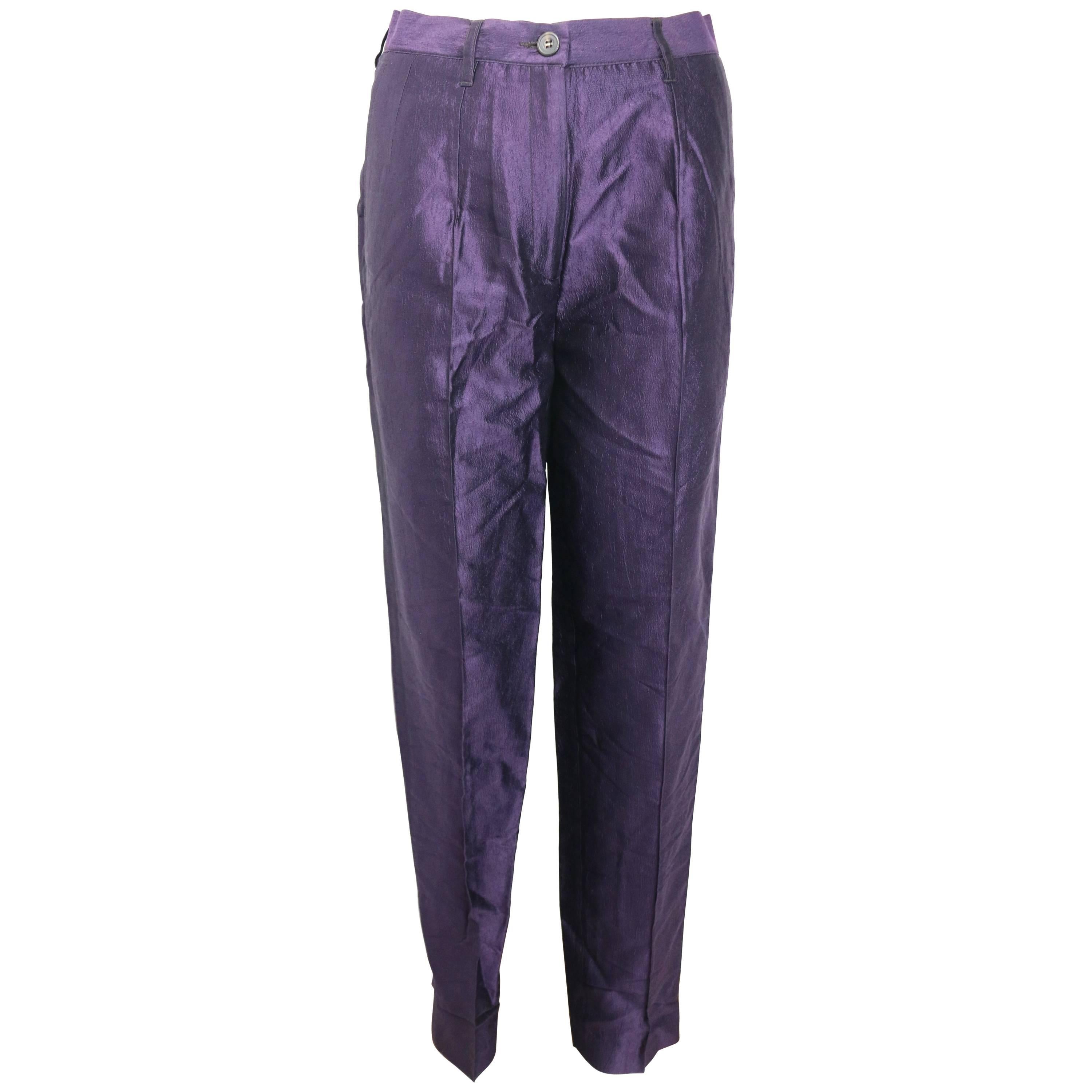 Dries Van Noten Purple Silk Carrot Pants
