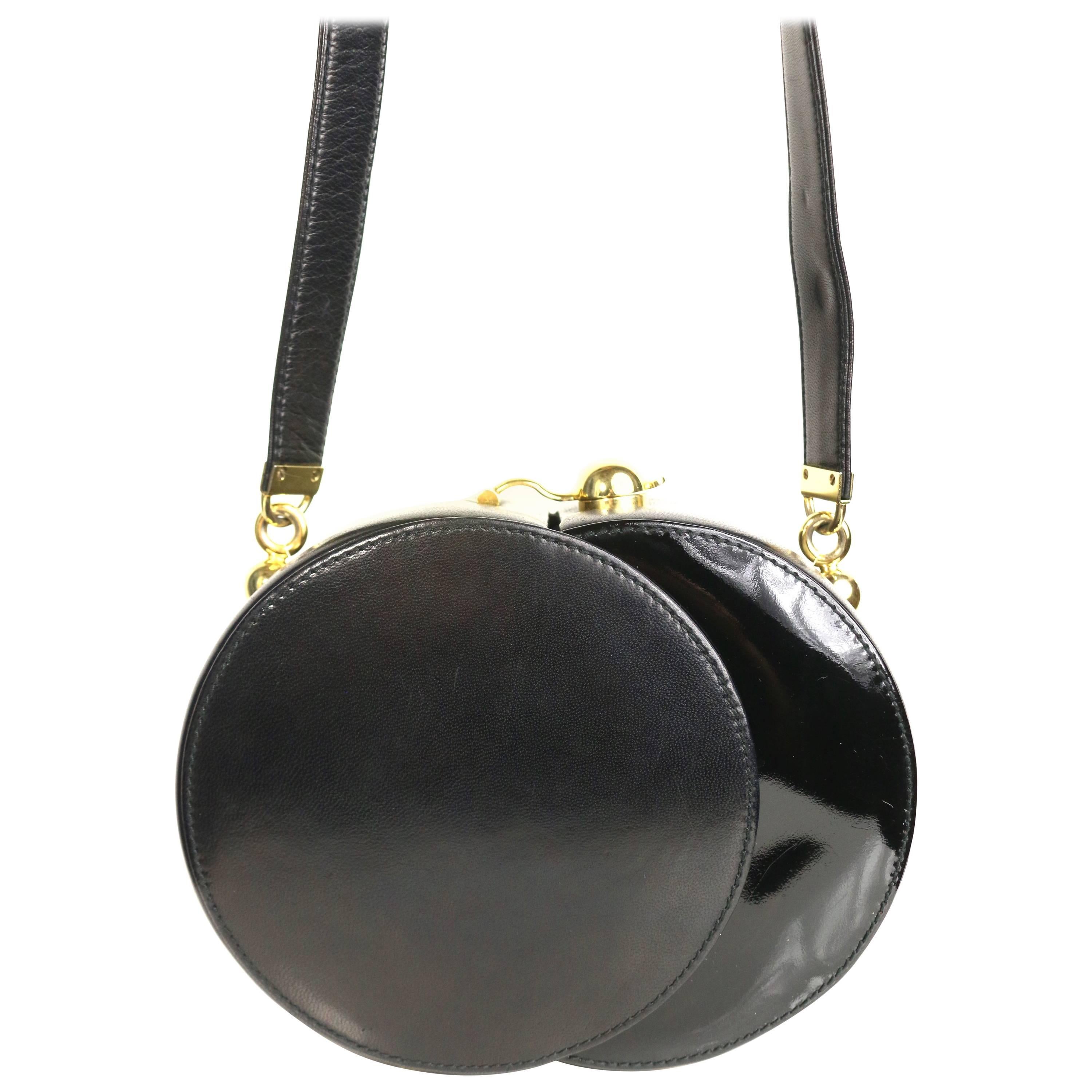 Franco Bellini Black Lambskin/Patent Leather Round Shoulder Bag