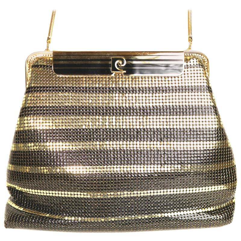 Vintage Pierre Cardin Black and Gold Plated Stripe Sequins Shoulder Bag
