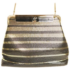 Vintage Pierre Cardin Black and Gold Plated Stripe Sequins Shoulder Bag/Clutch 