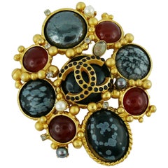 Vintage Chanel Fall 2001 Jewelled CC Baroque Brooch 