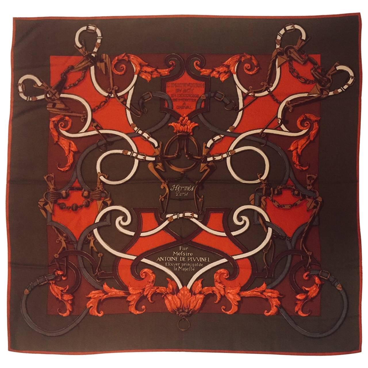 Highly Coveted Hermes L'Instruction du Roy Cashmere & Silk in Rouge & Taupe Hues